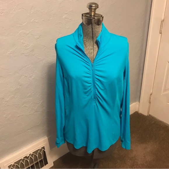 IBKUL Women's Long Sleeve Quarter Zip - Turquoise - Picture 1 of 5